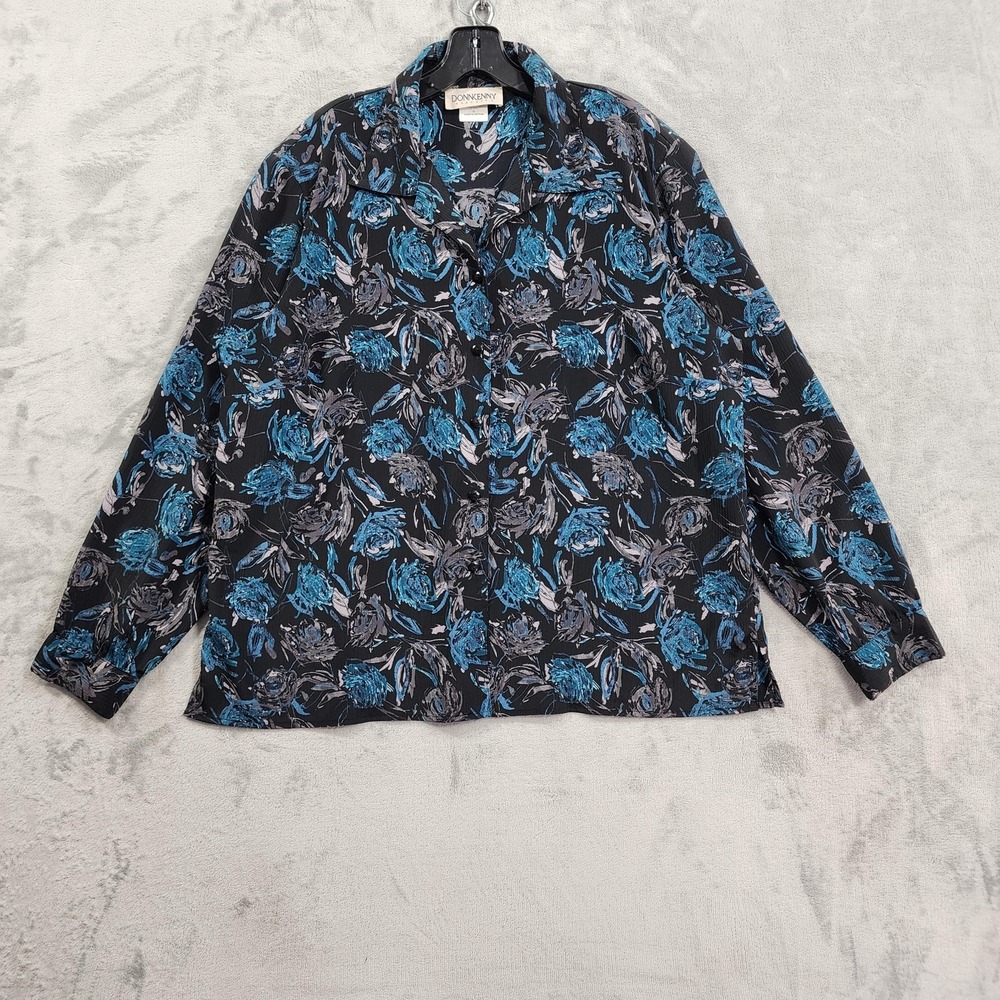 Vintage Donnkenny Shirt Womens XL Multicolor Floral Button Front Long Sleeve